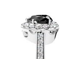 White gold Fancy Black Heart Cut Diamond Floral Halo Ring with Pavé Band and Prong Setting_12