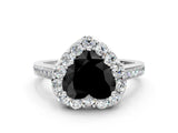 White gold Fancy Black Heart Cut Diamond Floral Halo Ring with Pavé Band and Prong Setting_7
