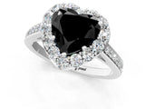 White gold Fancy Black Heart Cut Diamond Floral Halo Ring with Pavé Band and Prong Setting_8