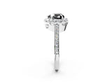 White gold Fancy Black Heart Cut Diamond Floral Halo Ring with Pavé Band and Prong Setting_9