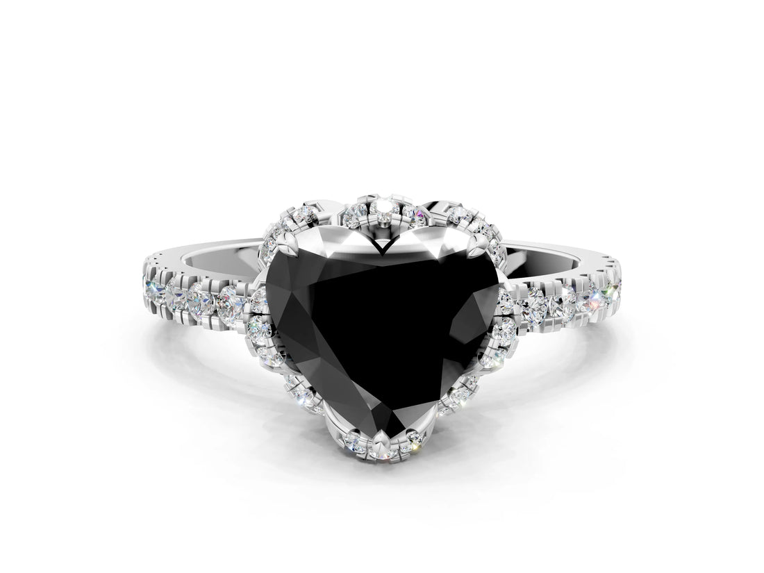 White gold Fancy Black Heart Cut Diamond Halo Pave Band with Four-Prong Setting_3