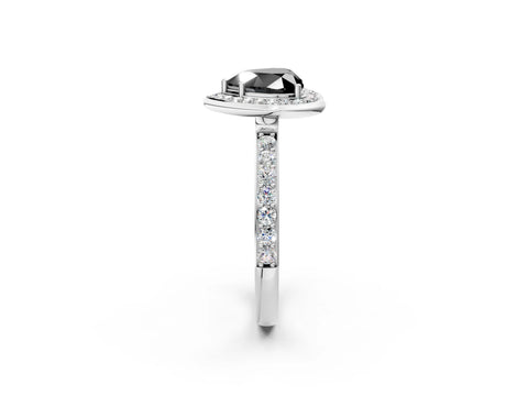 White gold Fancy Black Heart Cut Diamond Halo Ring with Bezel Frame and Pavé Band_2