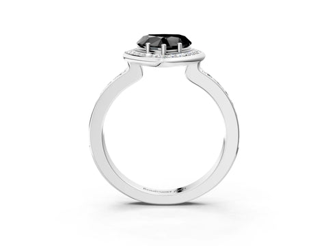 White gold Fancy Black Heart Cut Diamond Halo Ring with Bezel Frame and Pavé Band_3