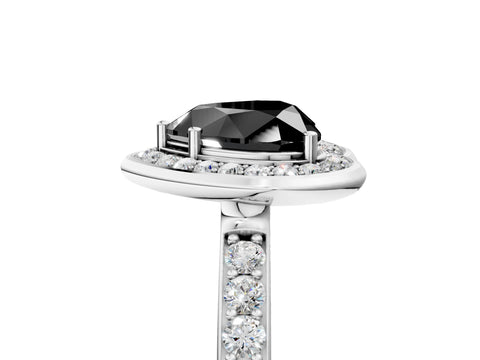 White gold Fancy Black Heart Cut Diamond Halo Ring with Bezel Frame and Pavé Band_5