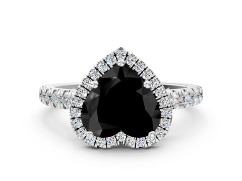 White gold Fancy Black Heart Cut Diamond Halo Ring with Pavé Band and Four-Prong Setting_12