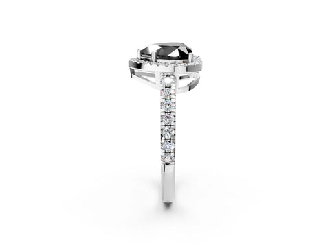 White gold Fancy Black Heart Cut Diamond Halo Ring with Pavé Band and Four-Prong Setting_14