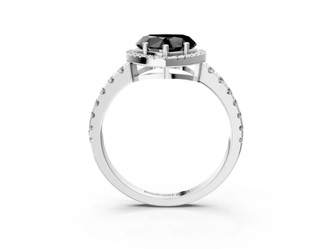 White gold Fancy Black Heart Cut Diamond Halo Ring with Pavé Band and Four-Prong Setting_15