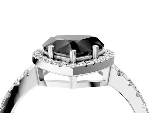 White gold Fancy Black Heart Cut Diamond Halo Ring with Pavé Band and Four-Prong Setting_16