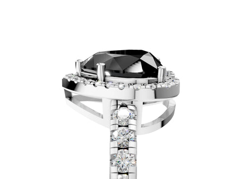 White gold Fancy Black Heart Cut Diamond Halo Ring with Pavé Band and Four-Prong Setting_17