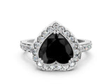 White gold Fancy Black Heart Cut Diamond Halo Ring with Pavé Band and Prong Setting_12