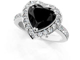 White gold Fancy Black Heart Cut Diamond Halo Ring with Pavé Band and Prong Setting_13
