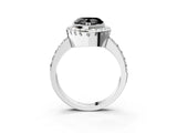 White gold Fancy Black Heart Cut Diamond Halo Ring with Pavé Band and Prong Setting_15