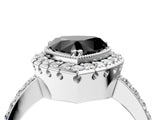 White gold Fancy Black Heart Cut Diamond Halo Ring with Pavé Band and Prong Setting_16