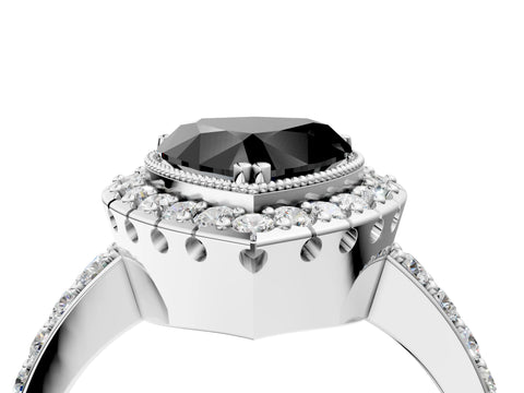White gold Fancy Black Heart Cut Diamond Halo Ring with Pavé Band and Prong Setting_16