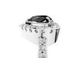 White gold Fancy Black Heart Cut Diamond Halo Ring with Pavé Band and Prong Setting_17