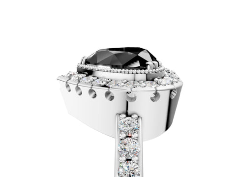 White gold Fancy Black Heart Cut Diamond Halo Ring with Pavé Band and Prong Setting_17