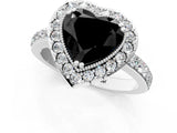 White gold Fancy Black Heart Cut Diamond Halo Ring with Pavé Band and Prong Setting_1