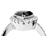 White gold Fancy Black Heart Cut Diamond Halo Ring with Pavé Band and Prong Setting_4