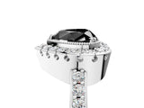 White gold Fancy Black Heart Cut Diamond Halo Ring with Pavé Band and Prong Setting_5