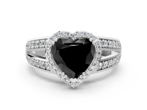 White gold Fancy Black Heart Cut Diamond Halo Ring with Split Shank Pavé Band and Four-Prong Setting_12