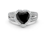White gold Fancy Black Heart Cut Diamond Halo Ring with Split Shank Pavé Band and Four-Prong Setting_12