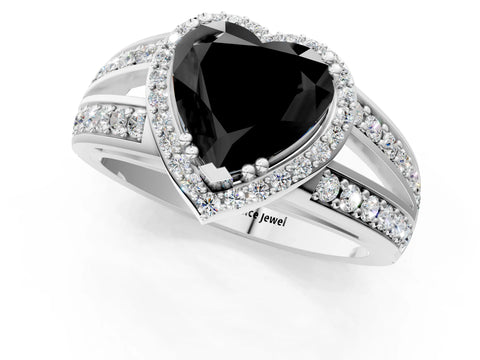 White gold Fancy Black Heart Cut Diamond Halo Ring with Split Shank Pavé Band and Four-Prong Setting_13