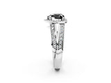 White gold Fancy Black Heart Cut Diamond Halo Ring with Split Shank Pavé Band and Four-Prong Setting_14