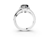 White gold Fancy Black Heart Cut Diamond Halo Ring with Split Shank Pavé Band and Four-Prong Setting_15