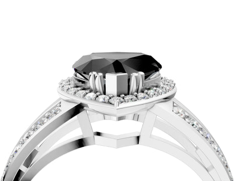 White gold Fancy Black Heart Cut Diamond Halo Ring with Split Shank Pavé Band and Four-Prong Setting_16