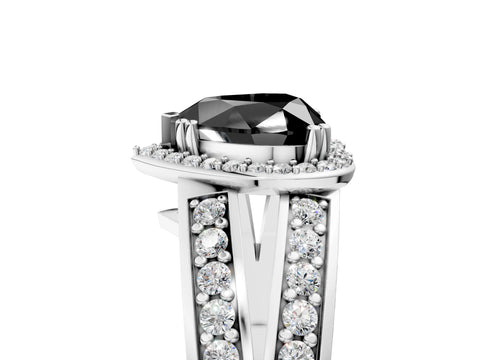 White gold Fancy Black Heart Cut Diamond Halo Ring with Split Shank Pavé Band and Four-Prong Setting_17