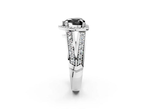 White gold Fancy Black Heart Cut Diamond Halo Ring with Split Shank Pavé Band and Four-Prong Setting_2