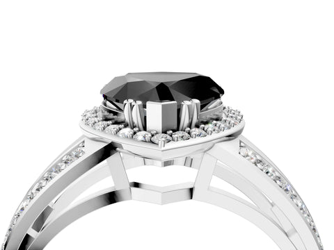 White gold Fancy Black Heart Cut Diamond Halo Ring with Split Shank Pavé Band and Four-Prong Setting_4
