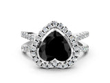 White gold Fancy Black Heart Cut Diamond Halo Ring with Split Shank Pavé Band and Prong Setting_12