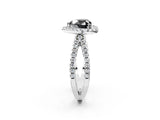 White gold Fancy Black Heart Cut Diamond Halo Ring with Split Shank Pavé Band and Prong Setting_14
