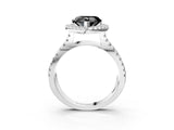 White gold Fancy Black Heart Cut Diamond Halo Ring with Split Shank Pavé Band and Prong Setting_15