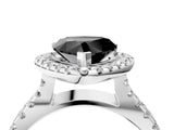 White gold Fancy Black Heart Cut Diamond Halo Ring with Split Shank Pavé Band and Prong Setting_16