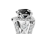 White gold Fancy Black Heart Cut Diamond Halo Ring with Split Shank and Bezel Accents and Four-Prong Setting_5