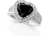 White gold Fancy Black Heart Cut Diamond Halo Ring with Split Shank and Bezel Accents and Prong Setting_1