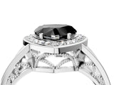 White gold Fancy Black Heart Cut Diamond Halo Ring with Split Shank and Bezel Accents and Prong Setting_4