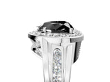 White gold Fancy Black Heart Cut Diamond Halo Ring with Split Shank and Bezel Accents and Prong Setting_5