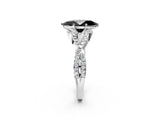 White gold Fancy Black Heart Cut Diamond  Halo Twist Band Solitaire Prong Setting Ring_14