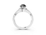 White gold Fancy Black Heart Cut Diamond  Halo Twist Band Solitaire Prong Setting Ring_15