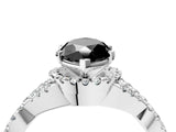 White gold Fancy Black Heart Cut Diamond  Halo Twist Band Solitaire Prong Setting Ring_16
