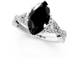 White gold Fancy Black Heart Cut Diamond Halo Twist Band Solitaire Prong Setting Ring_1
