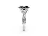 White gold Fancy Black Heart Cut Diamond  Halo Twist Band Solitaire Prong Setting Ring_26