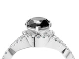 White gold Fancy Black Heart Cut Diamond  Halo Twist Band Solitaire Prong Setting Ring_28