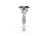 White gold Fancy Black Heart Cut Diamond Halo Twist Band Solitaire Prong Setting Ring_2