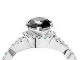 White gold Fancy Black Heart Cut Diamond Halo Twist Band Solitaire Prong Setting Ring_4