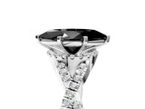 White gold Fancy Black Heart Cut Diamond Halo Twist Band Solitaire Prong Setting Ring_5