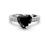 White gold Fancy Black Heart Cut Diamond Milgrain Pavé Engagement Ring with Four-Prong Setting